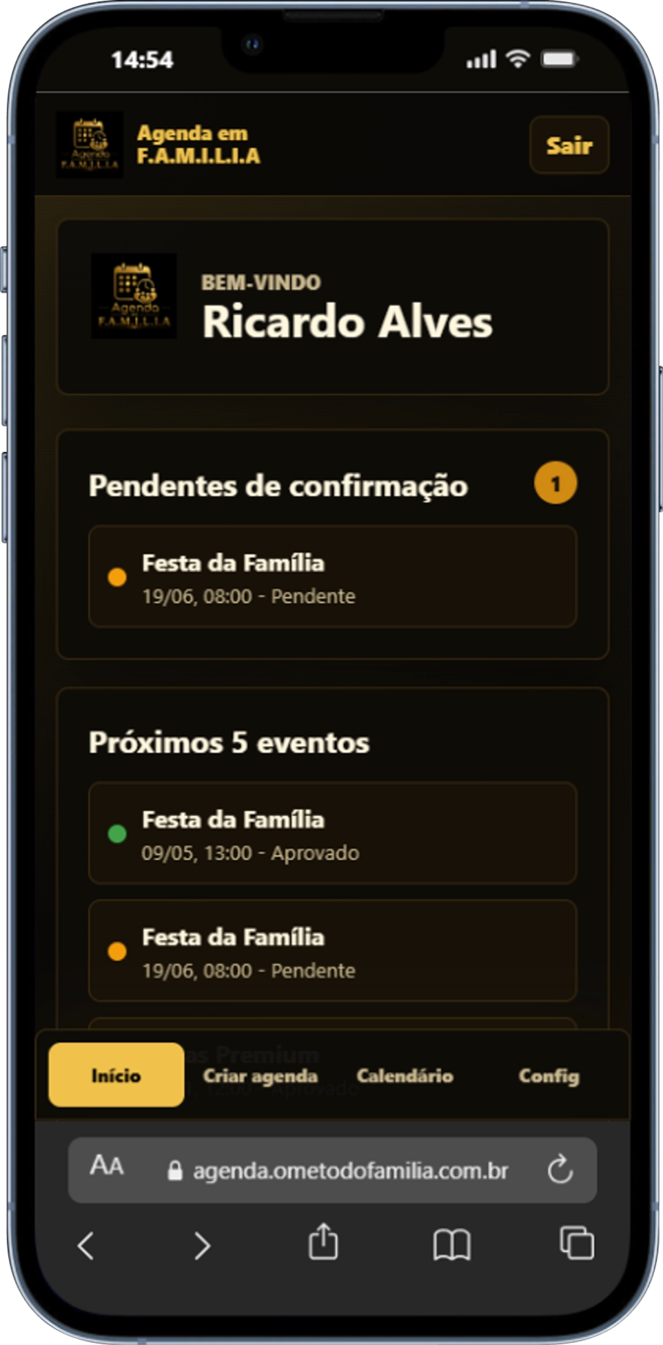 Passo inicial da Agenda em F.A.M.I.L.I.A